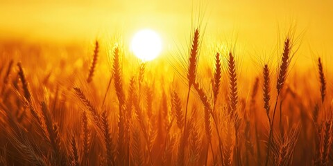 Fototapeta premium Sunrise through tall wheat stalks swaying in the morning breeze Stock photo