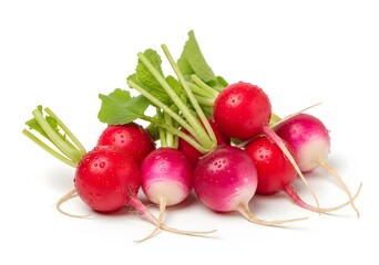 Bunch of fresh radishes isolated on white background