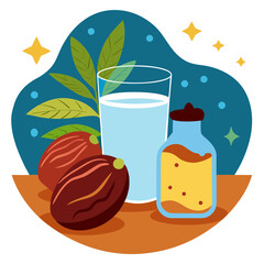 Nutmeg and a refreshing drink with natural elements