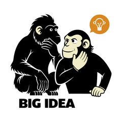 Creative Silhouette of Startup Ape Whispering Innovative Big Idea to Teammate, Inspiring Teamwork, Business Concept, Entrepreneurship Vector Illustration