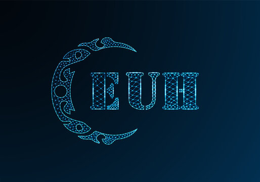 Low poly letter logo EUH design. EUH letter logo low poly vector design on blue color gradient background. EUH logo low poly design