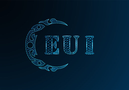 Low poly letter logo EUI design. EUI letter logo low poly vector design on blue color gradient background. EUI logo low poly design