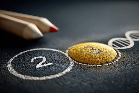 Chalkboard diagram, numbered circles, DNA, pencils - Powered by Adobe