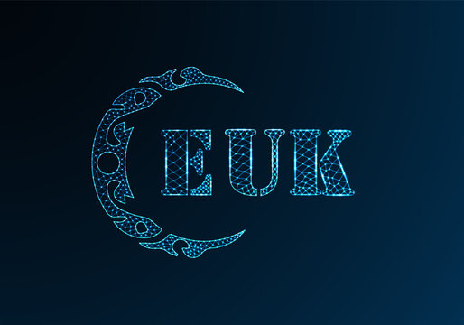 Low poly letter logo EUK design. EUK letter logo low poly vector design on blue color gradient background. EUK logo low poly design