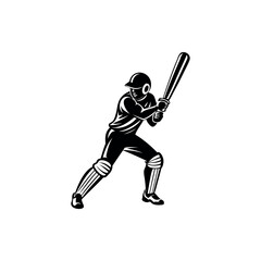 Obraz premium Silhouette of a determined cricket batsman ready to strike the ball 