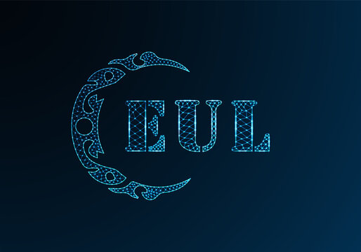 Low poly letter logo EUL design. EUL letter logo low poly vector design on blue color gradient background. EUL logo low poly design