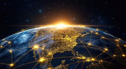 Earth connected by network lines