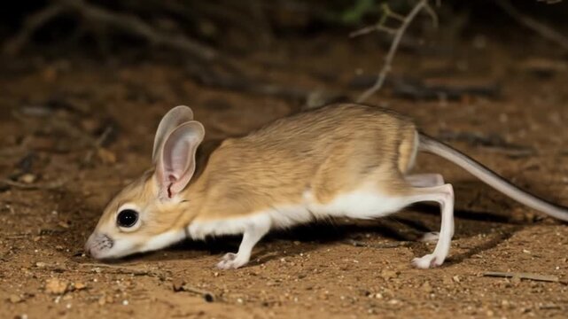 Desert Jerboa wildlife forages at night. AI video