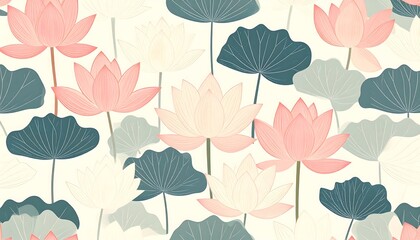 Lotus flowers seamless floral pattern design.