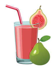 Refreshing pink guava and pear smoothie in a glass, with a straw, perfect for a healthy breakfast or snack - Vector Illustration