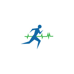 running health logo. vector illustration of people running for heart health for icon, symbol or logo