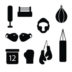 boxing icon. vector illustration of a set of boxing tools for icon, symbol or logo