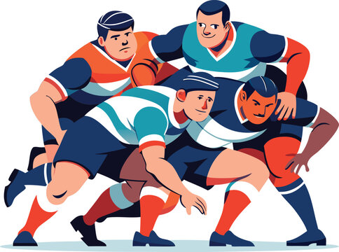 A group of rugby players in a scrum, showcasing teamwork and determination isolated on white background - Powered by Adobe