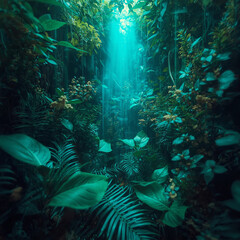 Green plant leaves and forest background, Nature background
