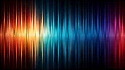 Photo of abstract sound wave visualization with a spectrum of vibrant colors, from orange and yellow to blue and purple, representing audio or digital data