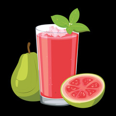 A Glass of Refreshing Guava Juice with Ice Cubes and a Guava Slice, a Perfect Summer Drink - Vector Illustration