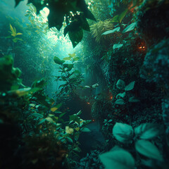 Green plant leaves and forest background, Nature background
