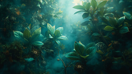 Fototapeta premium Green plant leaves and forest background, Nature background 