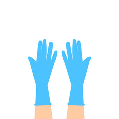 Hand wearing blue gloves in clean setting. Hygienic protection concept. Safety in healthcare or food handling.