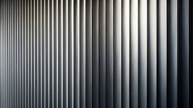 Photo of a closeup view of parallel vertical metallic or plastic ridges, creating a textured abstract background with a sense of depth and shadow