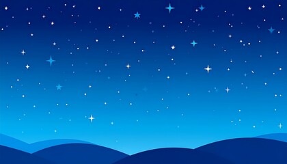 Naklejka premium Night sky with shining stars over hills.