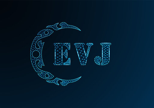 Low poly letter logo EVJ design. EVJ letter logo low poly vector design on blue color gradient background. EVJ logo low poly design