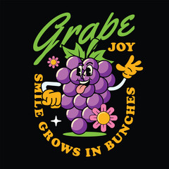 Funny grape Fruit retro character illustration