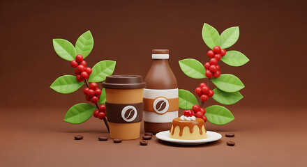Delicious coffee themed arrangement with dessert drink and coffee beans