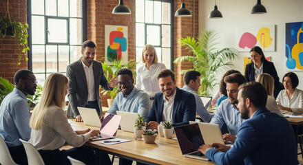 Diverse Business Team Collaborating in a Modern Office Meeting