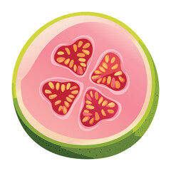 A half-cut pink guava fruit showing the inner pulp and seeds on a clean white background - Vector Illustration