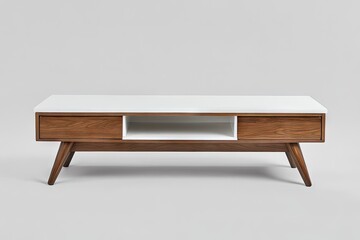 Mid-century modern TV stand, white top