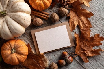 Warm and inviting top view photograph of book surrounded by autumn themed objects, reflecting tranquil seasonal mood with diffused soft daylight
