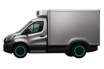 Silver van with blue wheels is parked on a white background. 3d isolated illustration on transparent background