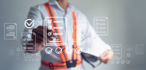 Engineer approves Project Online Approved buildings permit concept with approved residential building project, Construction project inspection