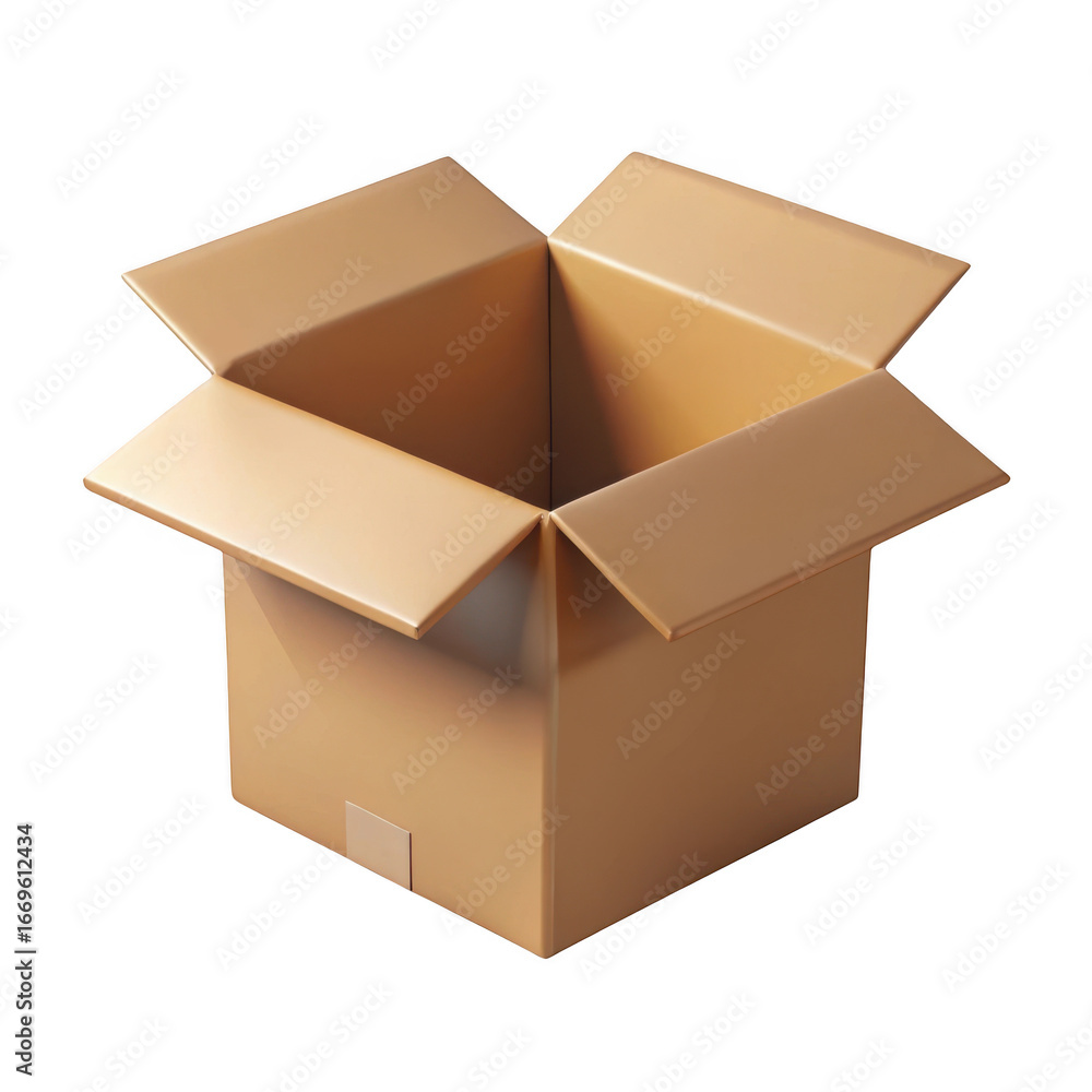 Poster 3d open cardboard box isolated on transparent background
