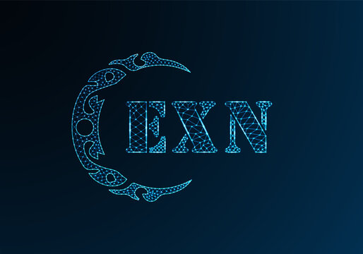 Low poly letter logo EXN design. EXN letter logo low poly vector design on blue color gradient background. EXN logo low poly design