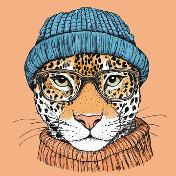  Trendy Cheetah Leopard with Beanie | Stylish Big Cat Vector Art