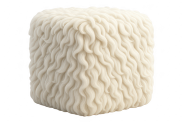 White square shaped pillow with a furry texture. 3d isolated illustration on transparent background