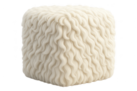 White square shaped pillow with a furry texture. 3d isolated illustration on transparent background