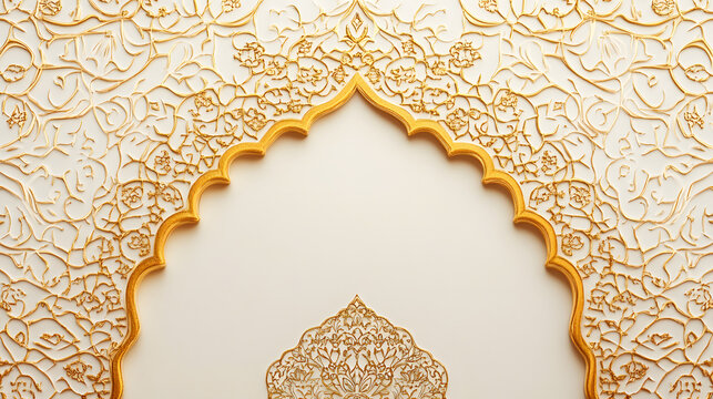 &bull; Handcrafted Ramadan Mubarak banner in Urdu with intricate Islamic patterns isolated on white background in HD 