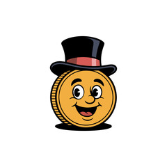 Happy coin with top hat logo