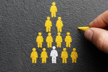 Hierarchy diagram on dark slate with a single different person