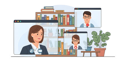 Virtual Meeting Online Conference. Remote Work, E-learning, Business Video Call with Diverse Professionals.