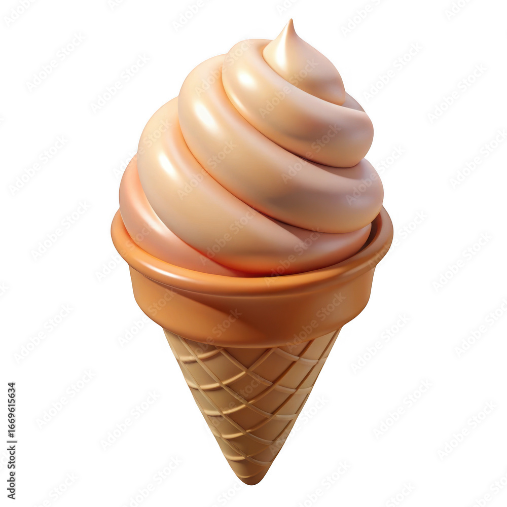 Poster 3d soft serve ice cream cone isolated on transparent background
