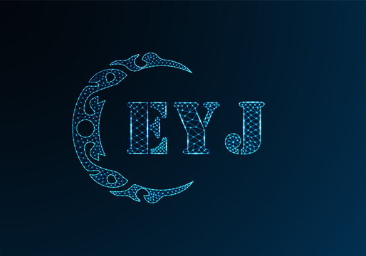 Low poly letter logo EYJ design. EYJ letter logo low poly vector design on blue color gradient background. EYJ logo low poly design
