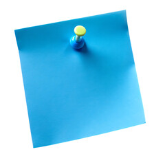 Blue Square Sticky Note Pinned with a Yellow and Blue Pushpin on Black Background paper message