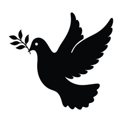 Dove peace symbol illustration: flying bird with olive branch for hope and freedom design
