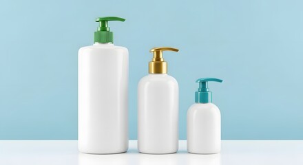 Elegant Trio of White Pump Bottles for Skincare and Beauty Products