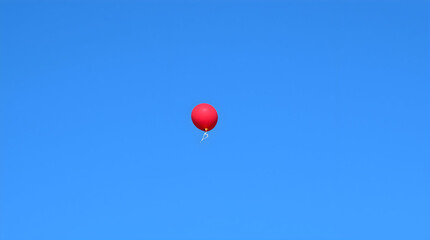 A red balloon floats in a clear blue sky. The image focuses on the contrast between the vibrant balloon and the uniform sky, highlighting a sense of simplicity and freedom.