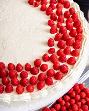 Decorated process of Raspberry cake
